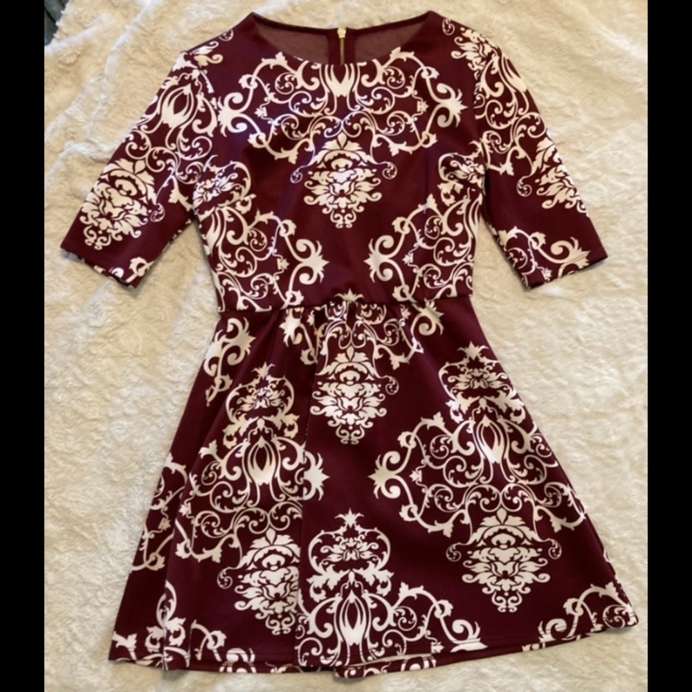 Burgundy Paisley Dress - Size 7/8